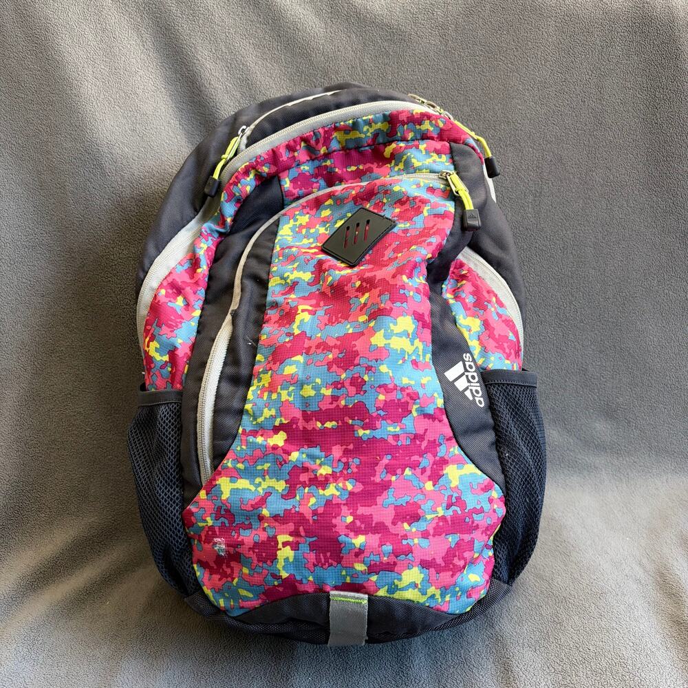 ADIDAS Climaproof Backpack Camouflage Gray Pink Laptop Travel Bag - Picture 1 of 14